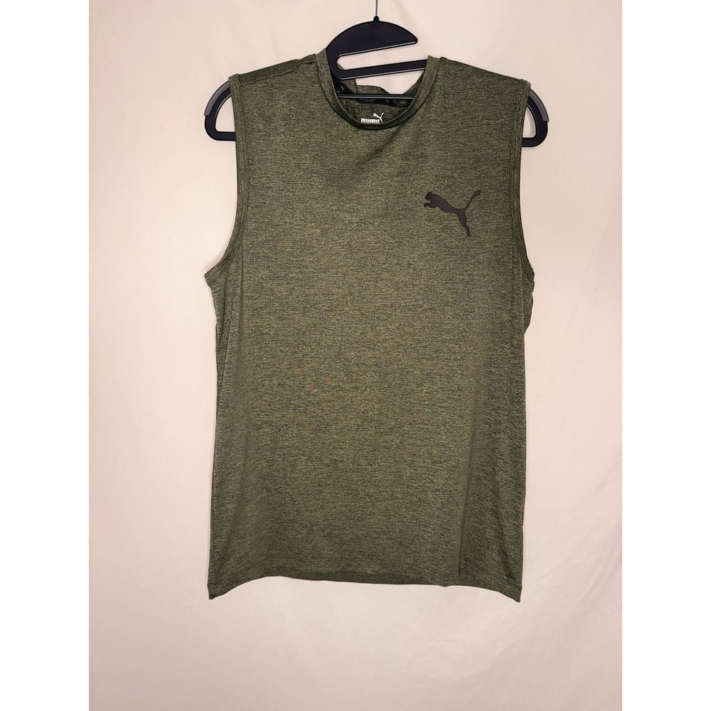Puma - Sleeveless Performance Muscle Tee Heathered - Olive Green - S -‎ Mens